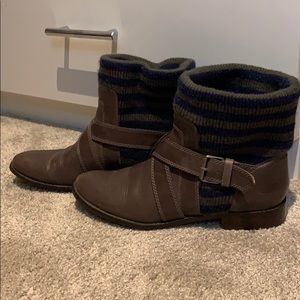 Splendid Toronto Sweater Knit Leather Booties 8 gray blue
